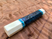 Custom Japanese Knife Handle (Wa Handle) - Inlay Dyed Mango Burl with Turquoise and Faux Ivory