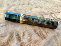 Custom Japanese Knife Handle (Wa Handle) - Burnt Curly Ash with Bronze Inlay and Buffalo Horn