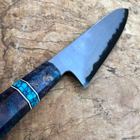 Custom Tetsujin Metal Flow Blue #2 Gyuto 210mm - Dyed box elder burl