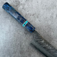Custom Yu Kurosaki Fujin VG10 Hammered 210mm (8”) Gyuto Chef Knife - Blue dyed Karelian birch and turquoise