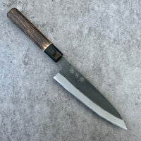Mutsumi Hinoura Nashiji Stainless clad Shirogami 2 Petty 150mm with burnt chestnut