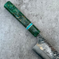 Custom Yu Kurosaki Fujin VG10 Hammered 240mm (10”) Gyuto Chef Knife- Green dyed Karelian birch and turquoise