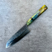 Custom Yu Kurosaki Raijin Cobalt Special Steel Santoku 165mm -Black Ash Burl hybrid