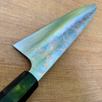Custom Takeshi Saji Rainbow Ao 2 Damascus 240 Gyuto - Gabon Ebony and horn