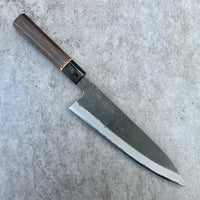 Mutsumi Hinoura Nashiji Stainless clad Shirogami 2 Gyuto 210 mm with burnt chestnut