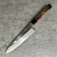 Custom Hatsukokoro Komorebi B2 Gyuto 210mm - Yellow Cedar Burl with vintage poker chip
