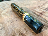 Custom Japanese Knife Handle (Wa Handle) - Burnt Curly Ash with Bronze Inlay and Buffalo Horn