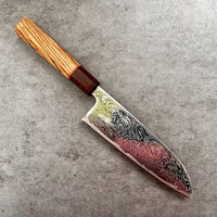 Custom Tsunehisa Nami AUS10 Damascus Santoku 165mm - Zebrawood