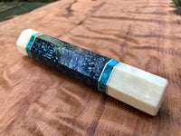 Custom Japanese Knife Handle (Wa Handle) - Inlay Dyed Mango Burl with Turquoise and Faux Ivory