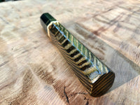 Custom Japanese Knife Handle (Wa Handle) - Burnt Curly Ash with Bronze Inlay and Buffalo Horn