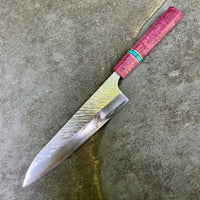 Custom Yu Kurosaki Fujin SG2 Hammered Gyuto 210 - Purple dyed mango and turquoise