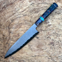 Custom Tetsujin Metal Flow Blue #2 Gyuto 210mm - Dyed box elder burl