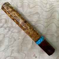 Custom Japanese Knife handle (wa handle) for 240mm - Dyed Amboyna burl and turquoise