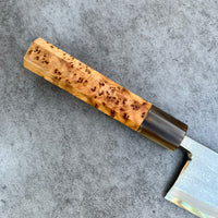 Custom Sasaoka Shirogami Damascus Deba 165mm - Thuya burl