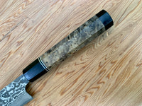 Custom Takashi Saji R2/SG2 Damascus 240 Sujihiki- buckeye burl and horn