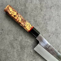 Custom Hatsukokoro Komorebi B2 Gyuto 210mm - Yellow Cedar Burl with vintage poker chip