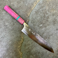 Custom Yu Kurosaki Fujin SG2 Hammered Gyuto 210 - Purple dyed mango and turquoise
