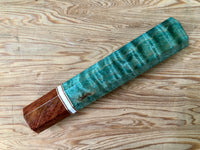 Custom Japanese Knife handle (wa handle) for 240mm - Sea green dyed curly maple with Honduran rosewood