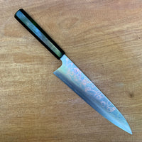 Custom Takeshi Saji Rainbow Ao 2 Damascus 240 Gyuto - Gabon Ebony and horn