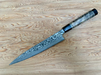 Custom Takashi Saji R2/SG2 Damascus 240 Sujihiki- buckeye burl and horn
