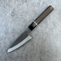 Mutsumi Hinoura Nashiji Stainless clad Shirogami 2 Petty 100mm with burnt chestnut