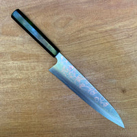 Custom Takeshi Saji Rainbow Ao 2 Damascus 240 Gyuto - Gabon Ebony and horn