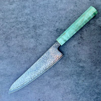 Custom Hatsukokoro Hikari SLD Damascus Gyuto 195 mm: Ocean blue curly maple