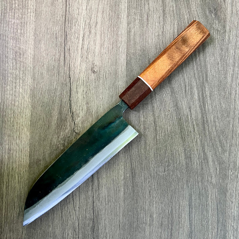 Custom Hatsukokoro Komugei Ironclad Blue 1 Santoku 165mm mm - Morado and Katalox