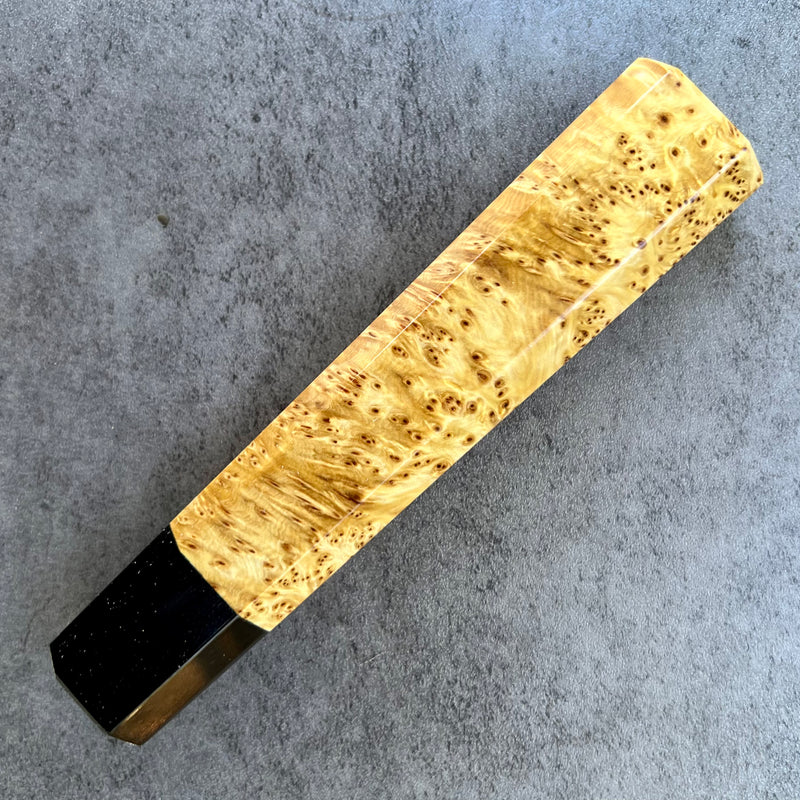 Custom Japanese Knife handle (wa handle)  for 240mm - Yellow Cedar Burl and horn