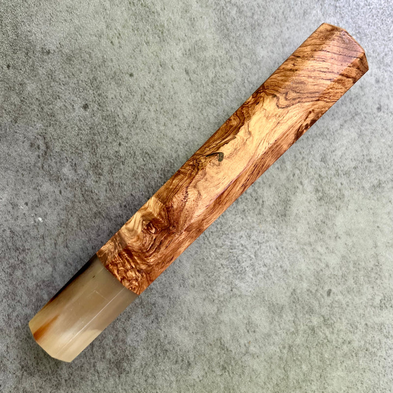 Custom Japanese Knife handle (wa handle)  for 240mm - Honduran Rosewood Burl and Marbled horn