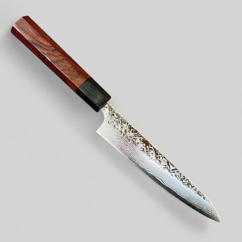 Yoshimi Kato VG-10 Hammered Damascus Petty 150mm - Honduran Rosewood and black pakka