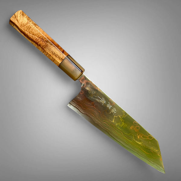 Custom Takeshi Saji Rainbow Ao 2 Damascus Bunka 180mm -  Curly blonde mahogany