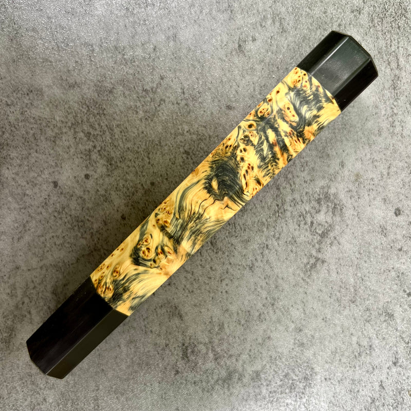 Custom Japanese Knife handle (wa handle)  for 240mm :  Black dyed Canadian Yellow Cedar burl