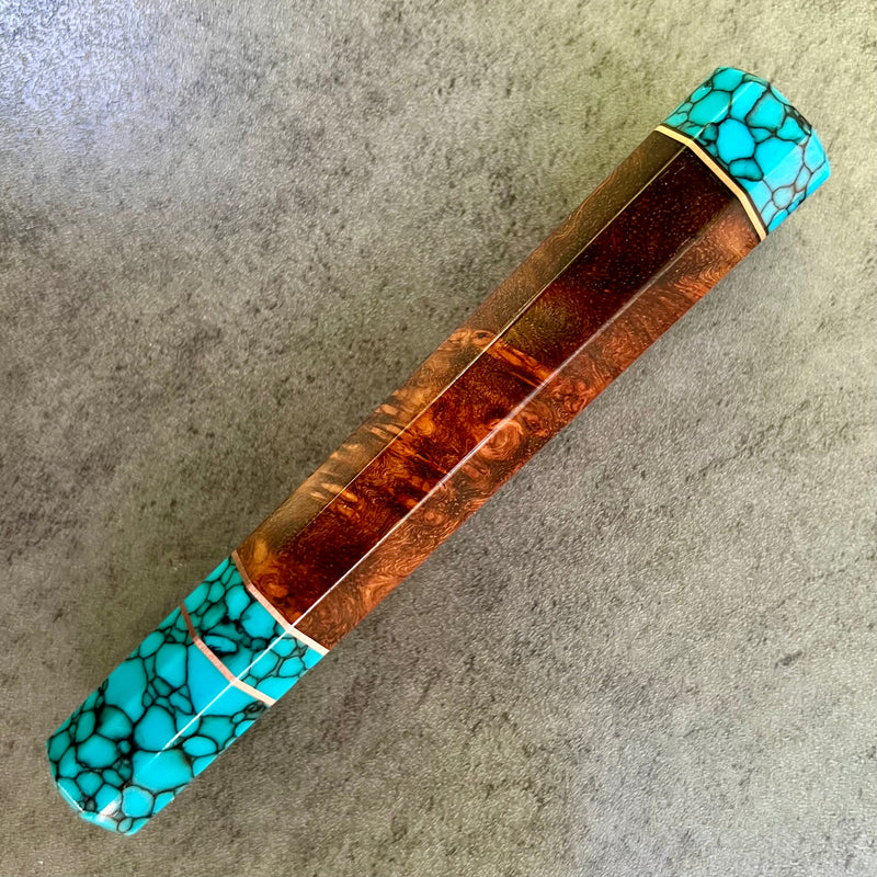 Custom Japanese Knife handle (wa handle)  for 165-210mm : Dark red Amboyna burl and turquoise