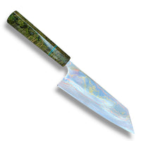 Custom Takeshi Saji Rainbow Ao 2 Damascus Bunka 180mm - Dyed black ash burl