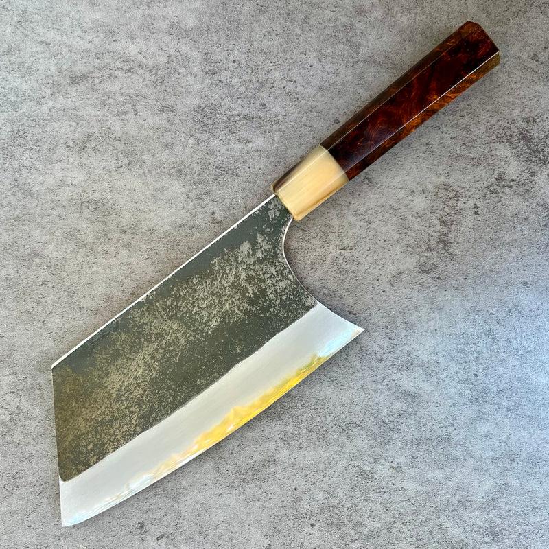 Custom Sugi Tadokoro Nakagawa W2 Tank 180mm - Dark Ironwood burl and blonde horn