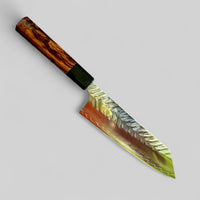 Custom Yoshimi Kato Stryx V-hammered Bunka 170mm : Desert Ironwood and horn