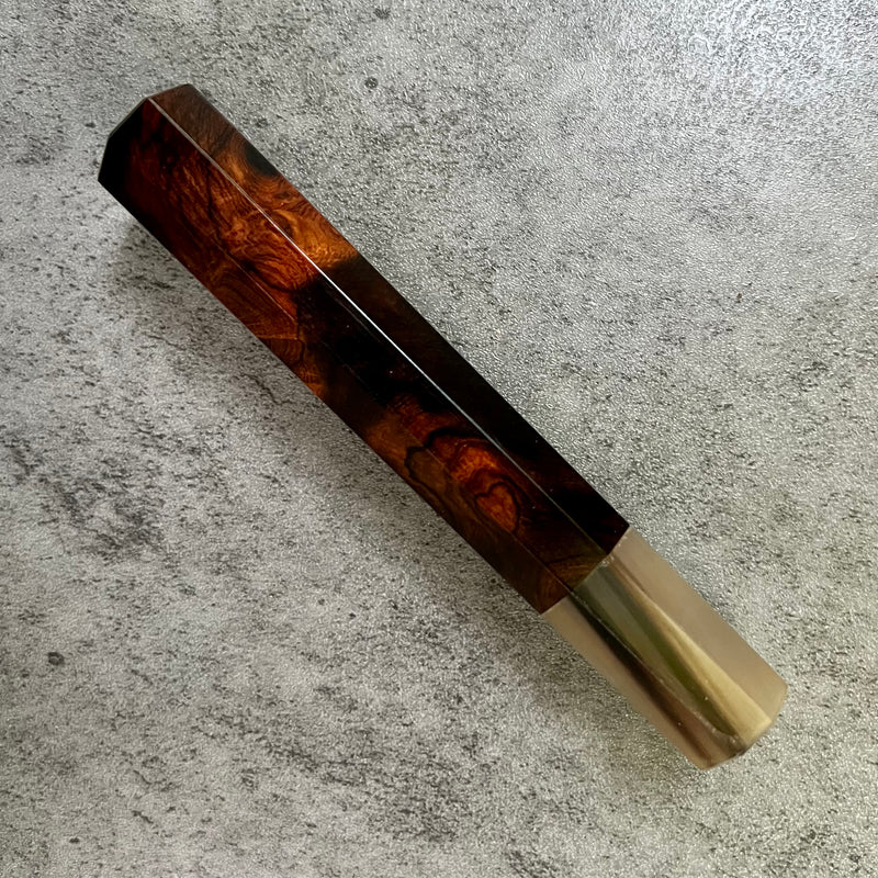 Custom Japanese Knife handle (wa handle)  for 165-210mm : Dark desert ironwood burl and horn