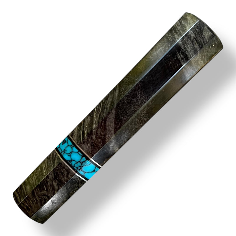 Custom Japanese Knife handle (wa handle)  for 165-210 mm: Black dyed maple burl and Turquoise