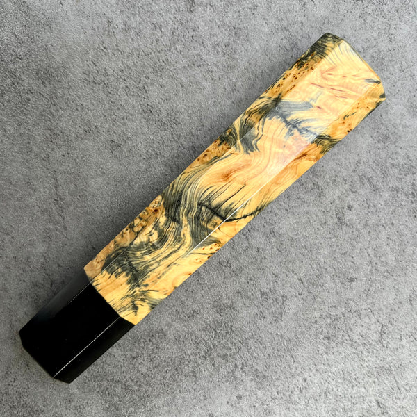 Custom Japanese Knife handle (wa handle)  for 240mm - Yellow cedar burl and horn