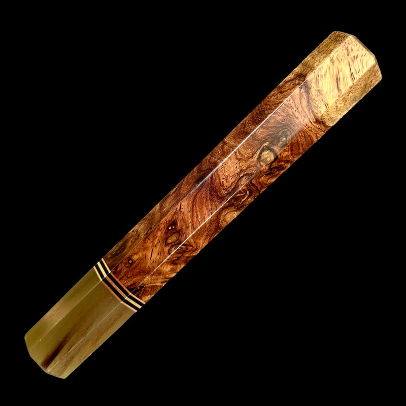 Custom Japanese Knife handle (wa handle)  for 240mm -  Two tone Honduran  rosewood burl with marbled horn