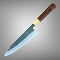 Sugi Tadokoro Tanaka Aogami Super Gyuto 240 Kurouchi Finish - Dark Cocobolo burl and blonde