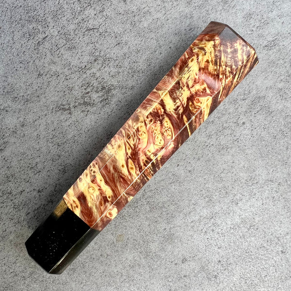 Custom Japanese Knife handle (wa handle)  for 240mm - Dyed yellow cedar burl and horn