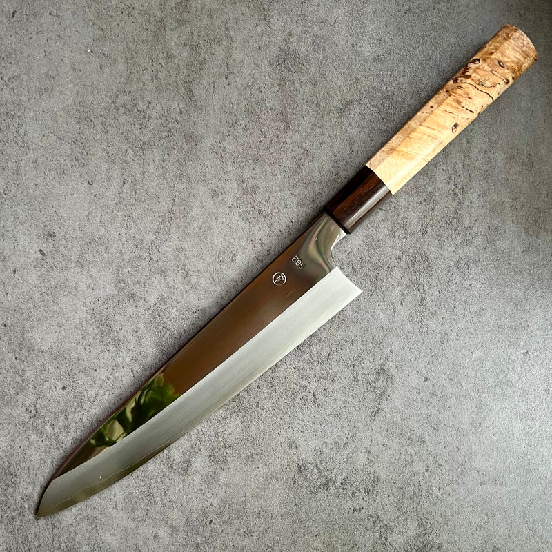 Custom Tadokoro Nakagawa SG2 Gyuto 240 mm Mirror Finish - Spalted maple and Macassar ebony