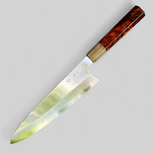 Custom Sugi Tadokoro x Yoshikazu Tanaka W1 Gyuto Tall 225 mm Hon Kasumi Finish - Desert Ironwood and marbled blonde horn