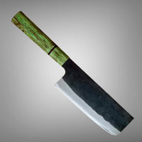 Custom Shiro Kamo AS Kurouchi TALL Nakiri 165mm -  Dyed spalted walnut