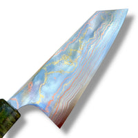 Custom Takeshi Saji Rainbow Ao 2 Damascus Bunka 180mm - Dyed black ash burl
