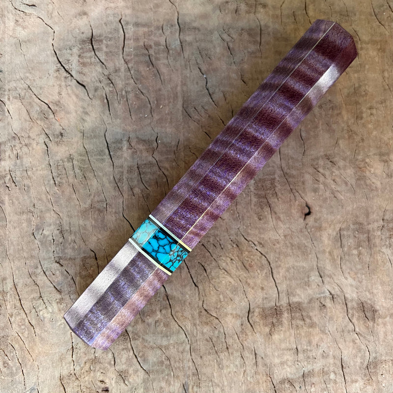 Custom Japanese Knife handle (wa handle)  for 240mm -  Purple dyed curly maple and Turquoise TruStone