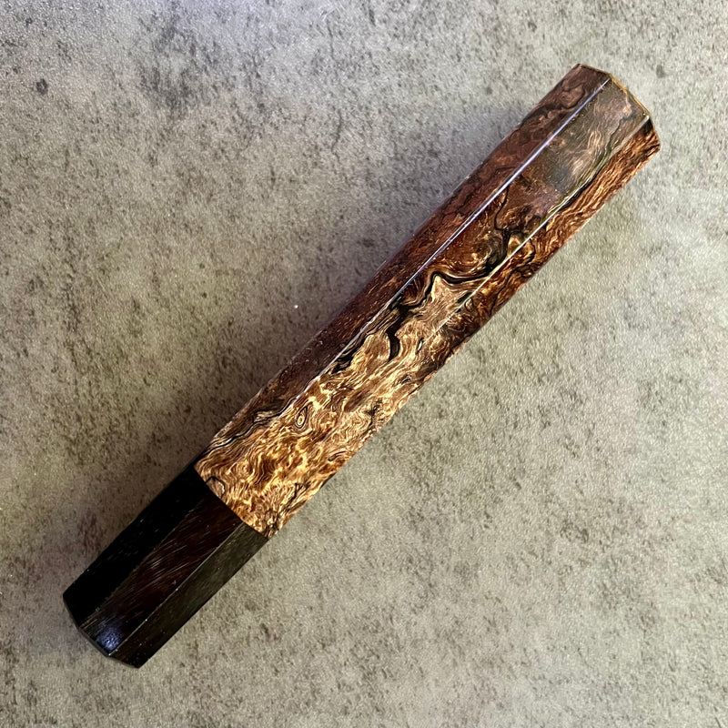 Custom Japanese Knife handle (wa handle)  for 165-210mm :  Local Spalted Oak Burl and buffalo horn