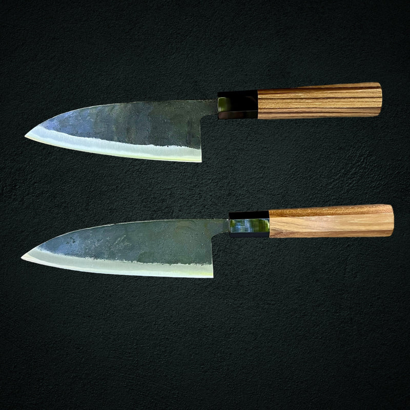 Hatsukokoro Kurokaze W2 double bevel Deba - Teak and horn